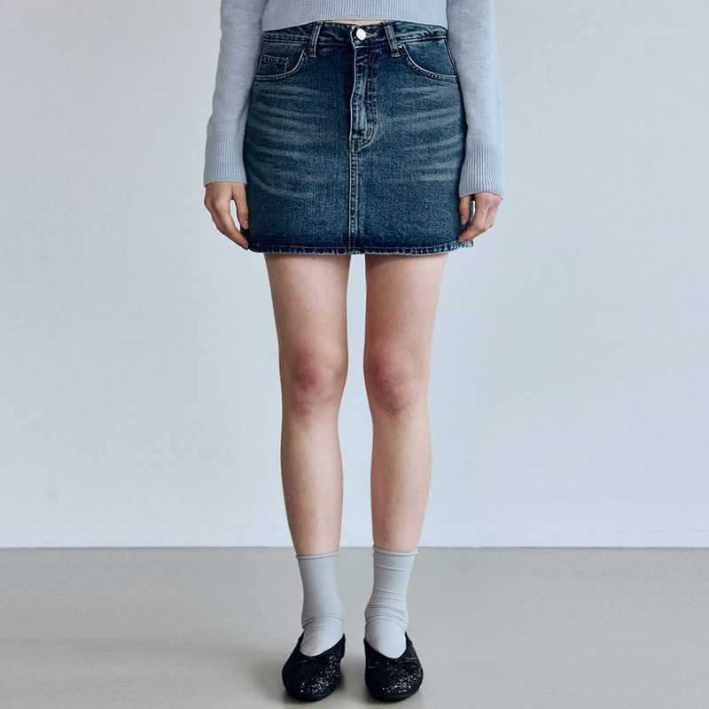 NICK&NICOLE（ニック＆ニコール）の「WASHING DENIM MINI SKIRT_BLUE（Skirts）」