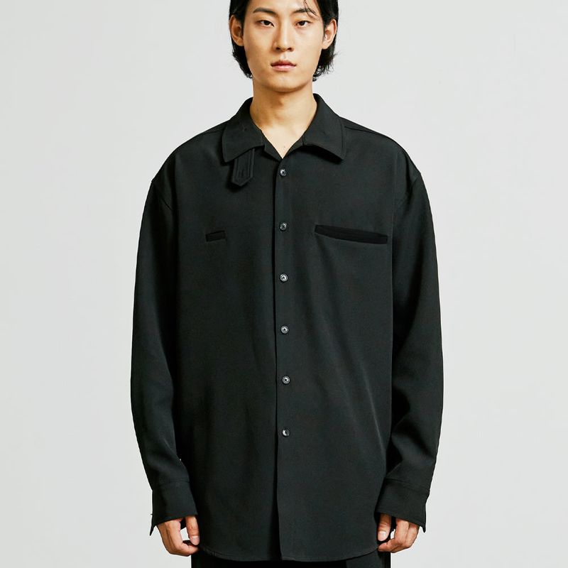 balmacaan welt pocket shirt jacket black