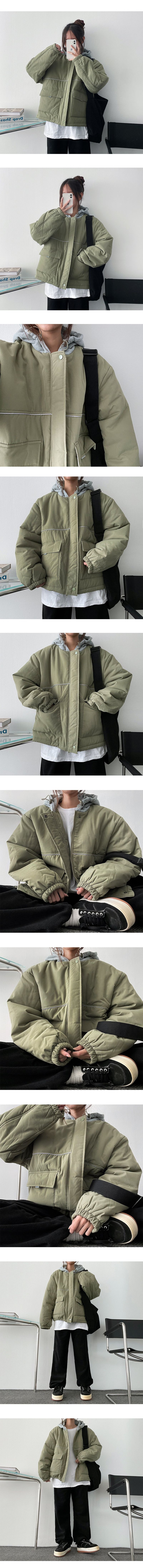 Las Line Coloring String Hooded Padded Jumper