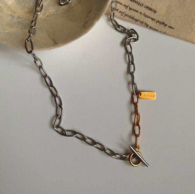 lx Two Tone Toggle Bar Bold Chain Short Necklace
