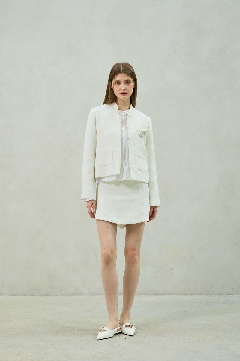 AGLOW TWEED SKIRT PANTS / WHITE