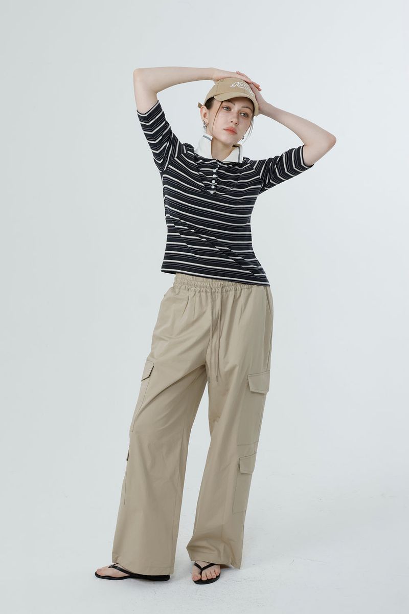 MULTI STRIPE TENCEL T-SHIRT_CHARCOAL