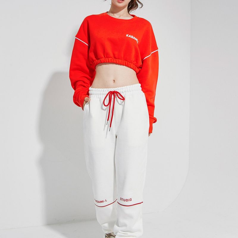 Oversize Line Point Crop Sweat shirt Red
