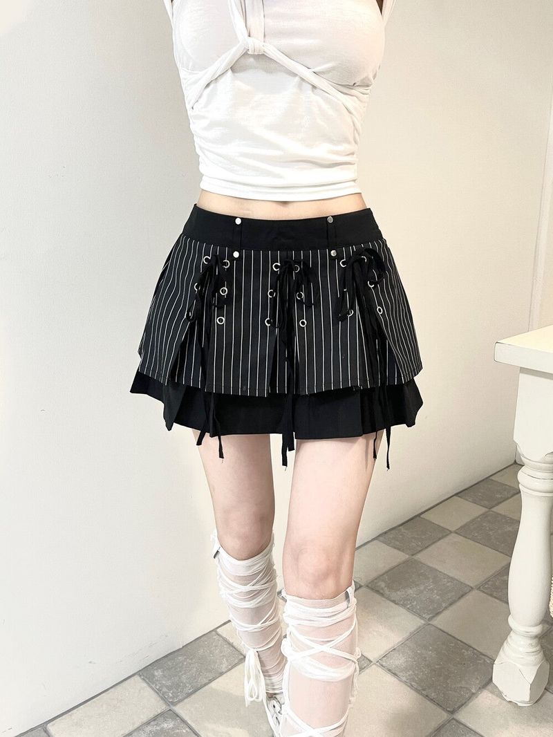 Seow(ソウ)の「1266. Stripe layered ribbon pleats mini sk(Skirts)」