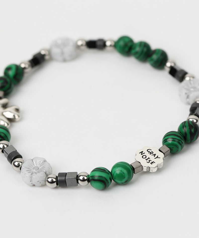  Clover beads stone bracelet GR (925 silver)