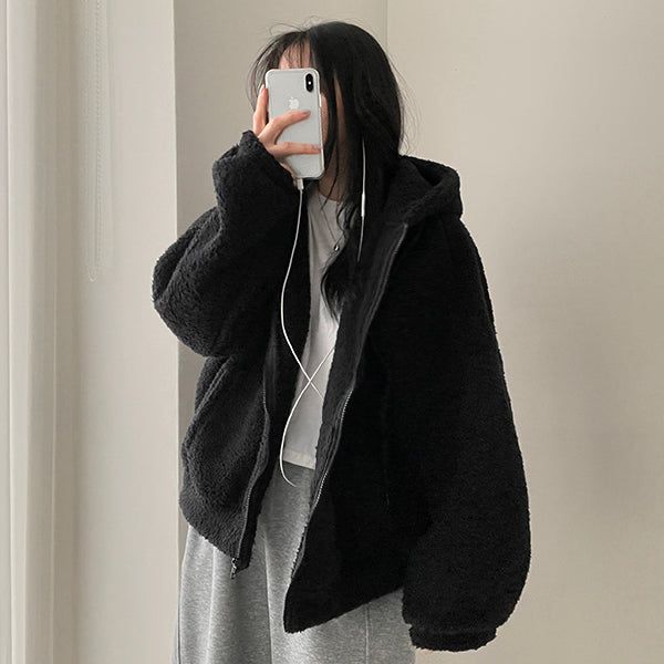 Mimoo soft wool hooded zip-up