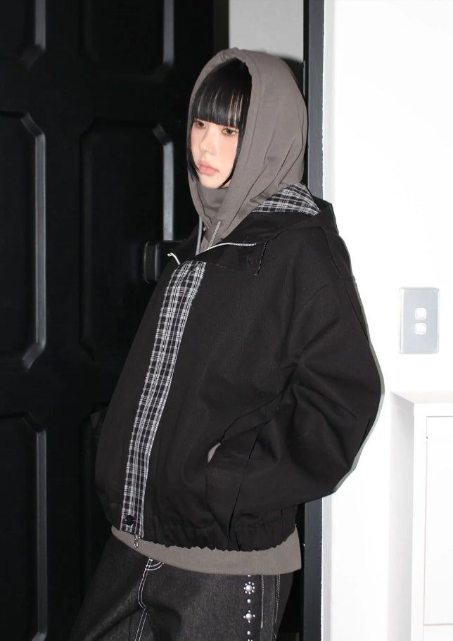 CHECK CONTRAST HOOD JUMPER