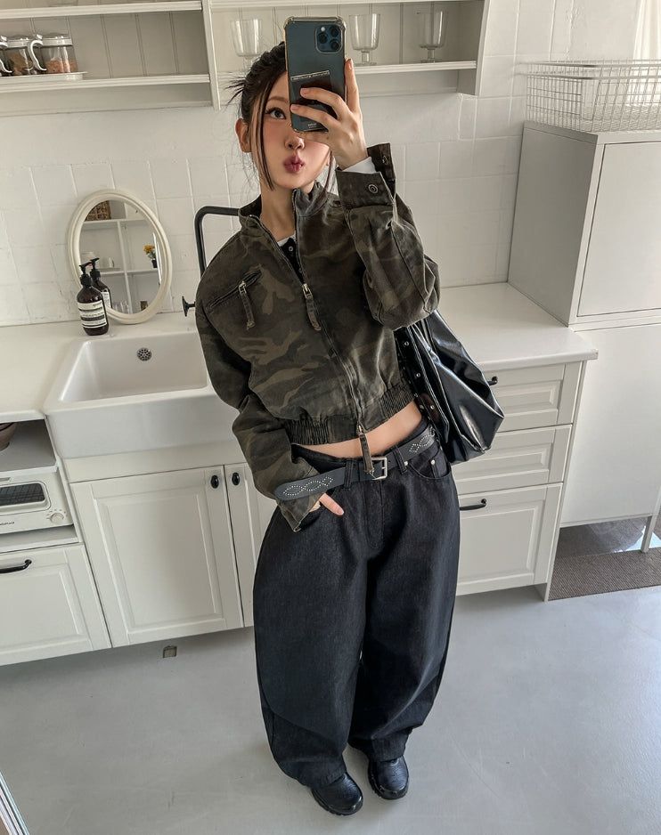 Camouflage Crop Rider Jacket