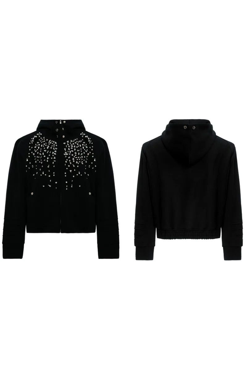Rhinestone Zip-Up Hoodie