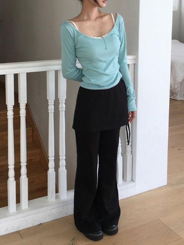 Asin Layered Flare Bootcut Banding Skirt Pants
