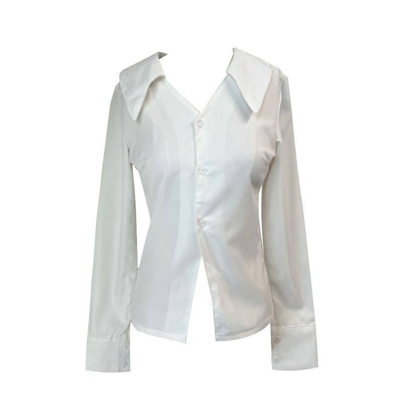 Opening V-neck basic silhouette long sleeve shirt (2 colors)