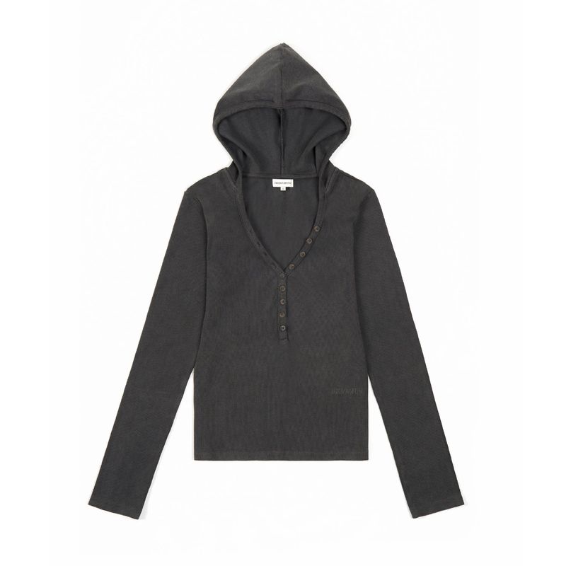 ZIZEMUSEUM(ジゼミュージアム)の「V NECK BUTTON HOODIE (CHARCOAL GREY)(Tops)」