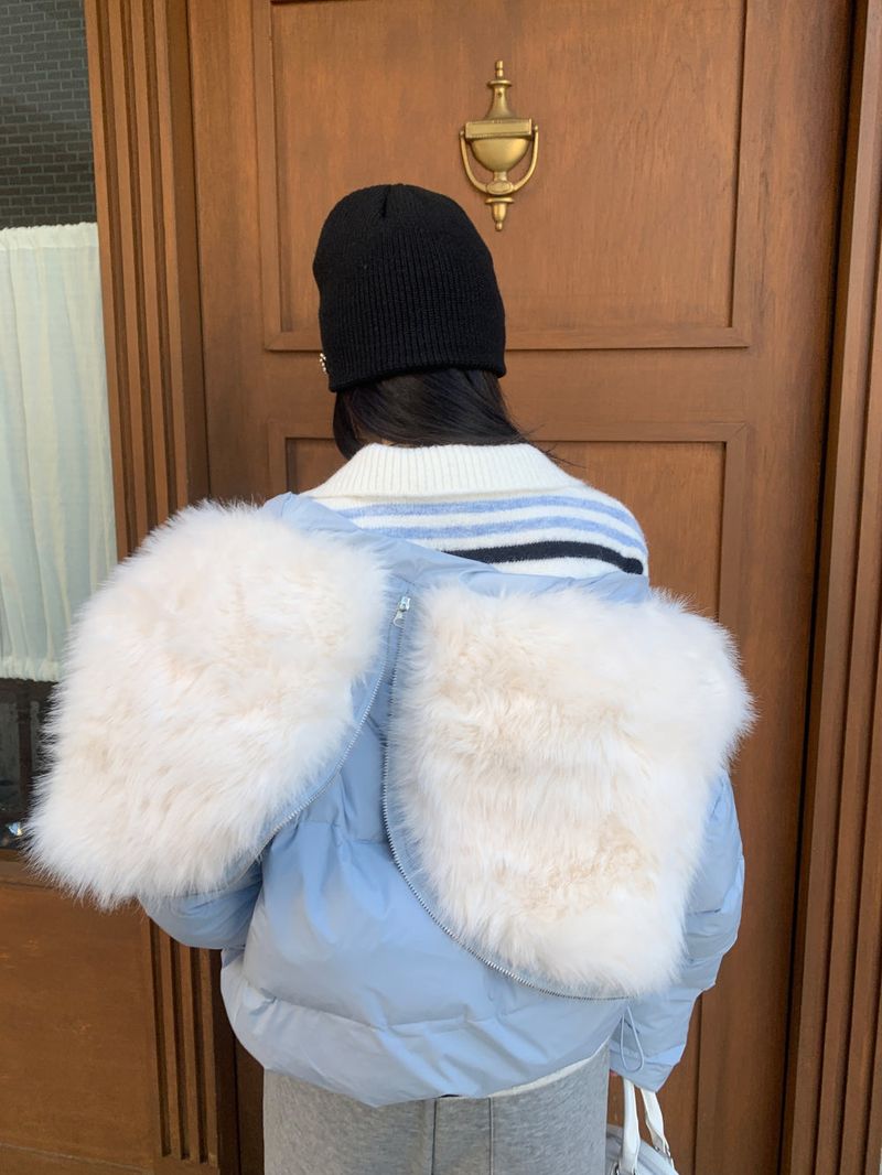 Ice Bloom Fur-Collar Duck Down Short Puffer