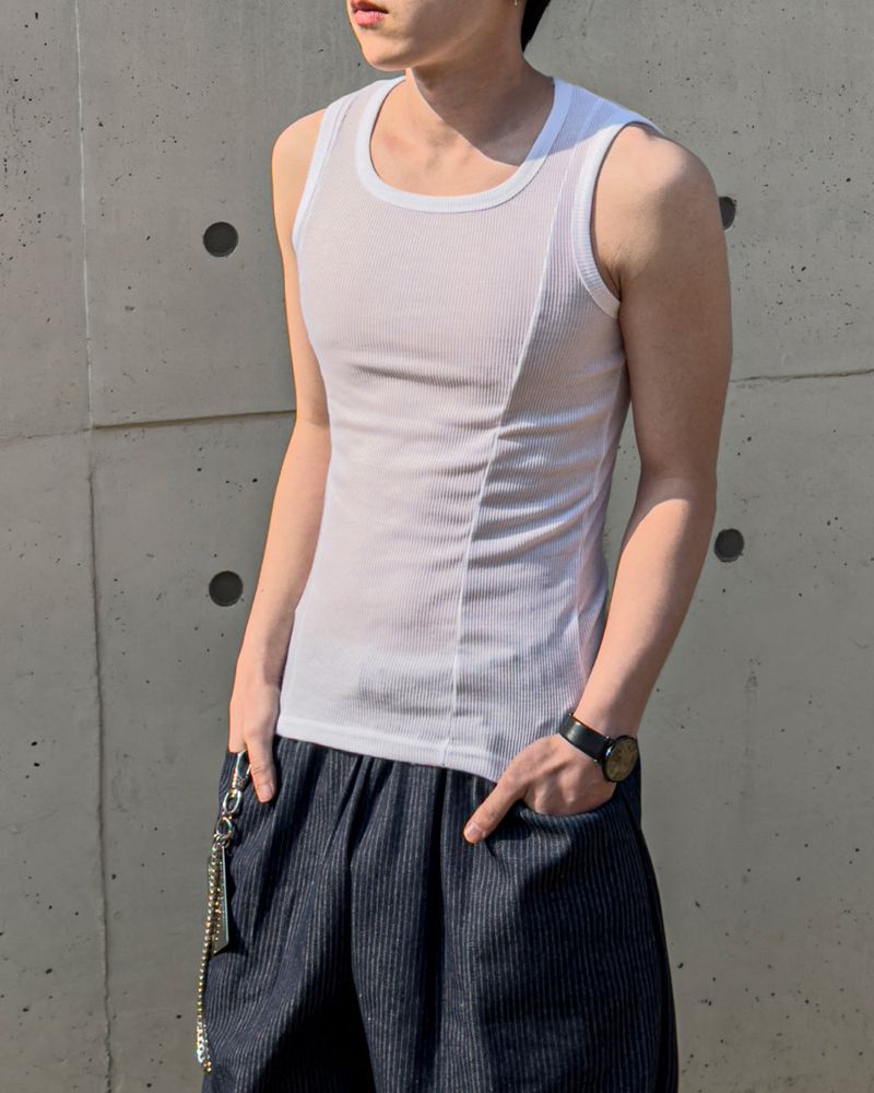 Cutting Line Ribbed Sleeveless Top