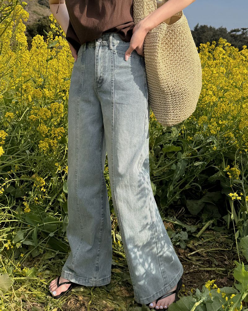 Peri incision wide denim pants