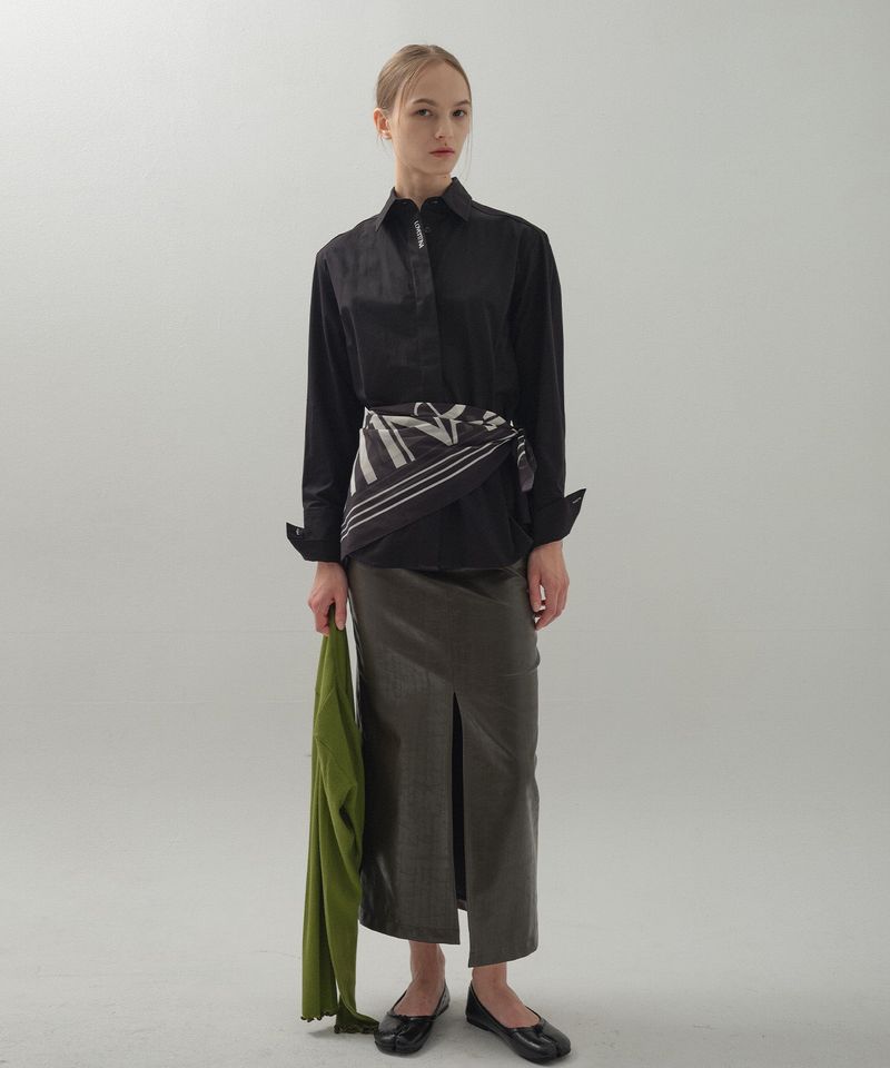 Leather Slit Long Skirt_Brown