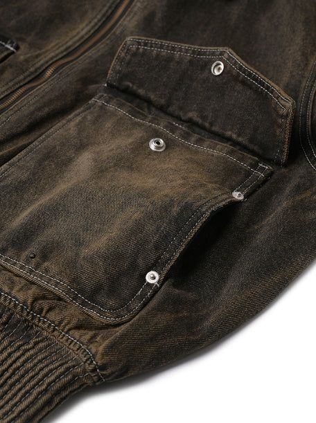 Vintage washed balloon collar denim jacket