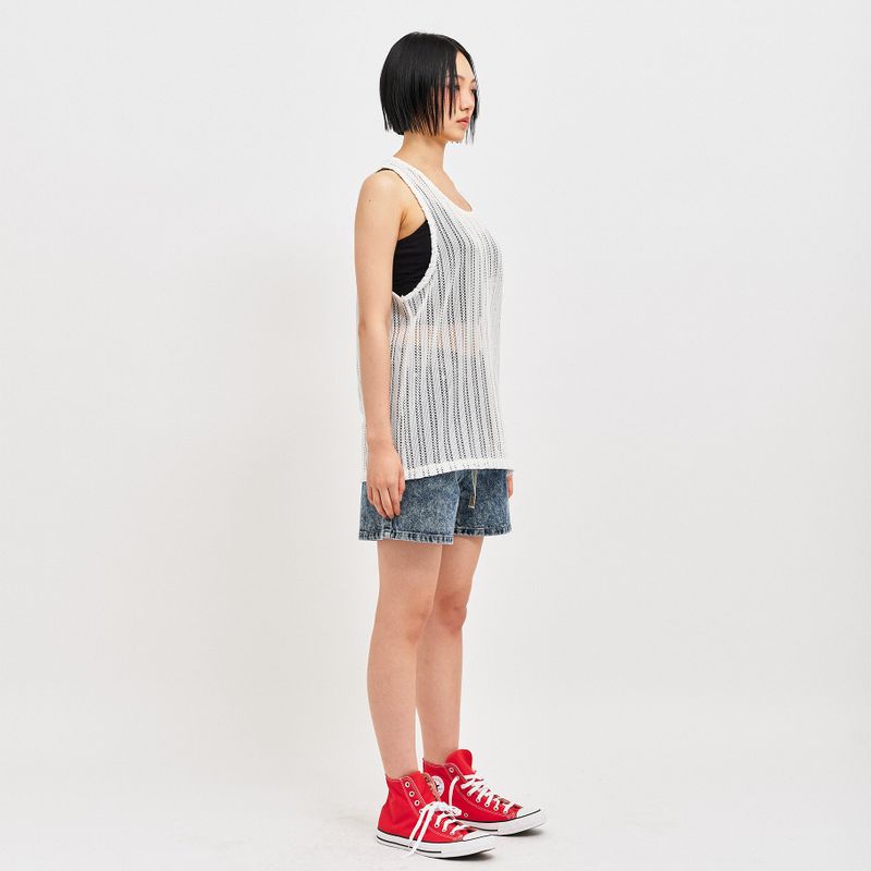 SEE-THROUGH CRAFT KNIT SLEEVELESS WHITE