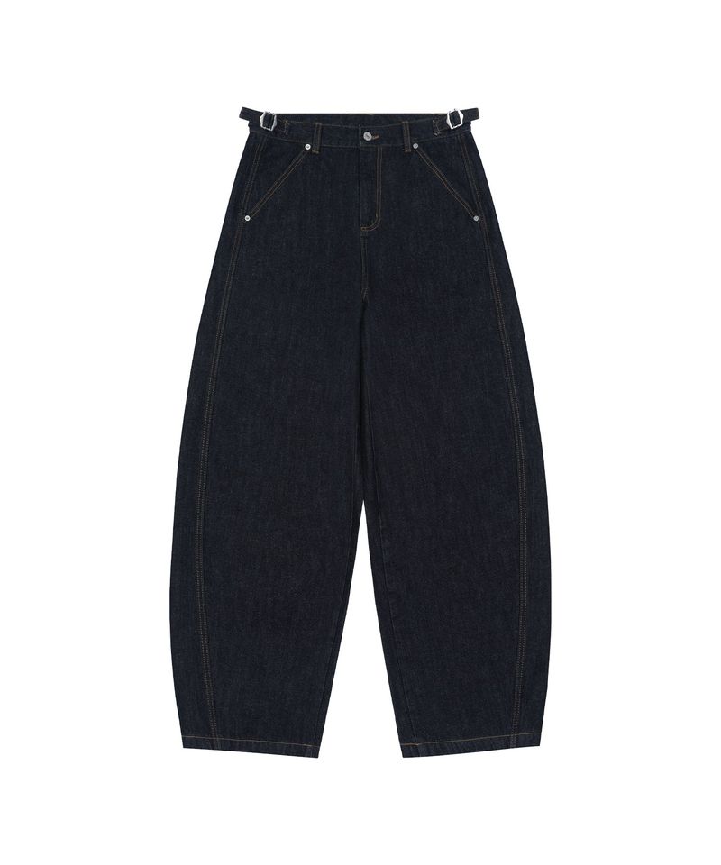 Curved Raw Wide Denim Pants - INDIGO