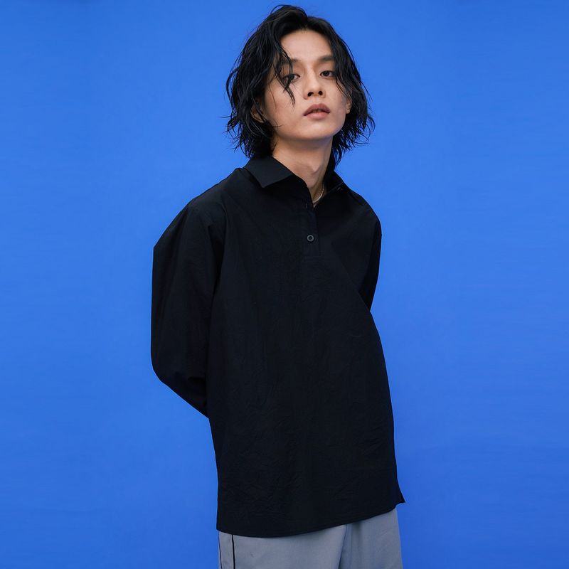 Crinkle Basic Shirts [Black]