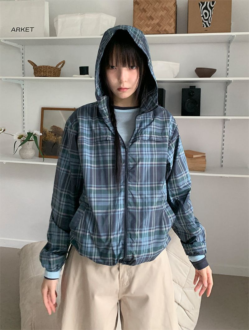 CHECK HOOD WIND JUMPER (3C)