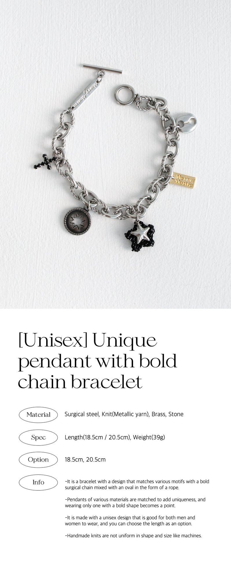 [Unisex] Unique pendant with bold chain bracelet