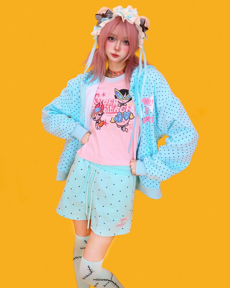 mint candy dot banding shorts