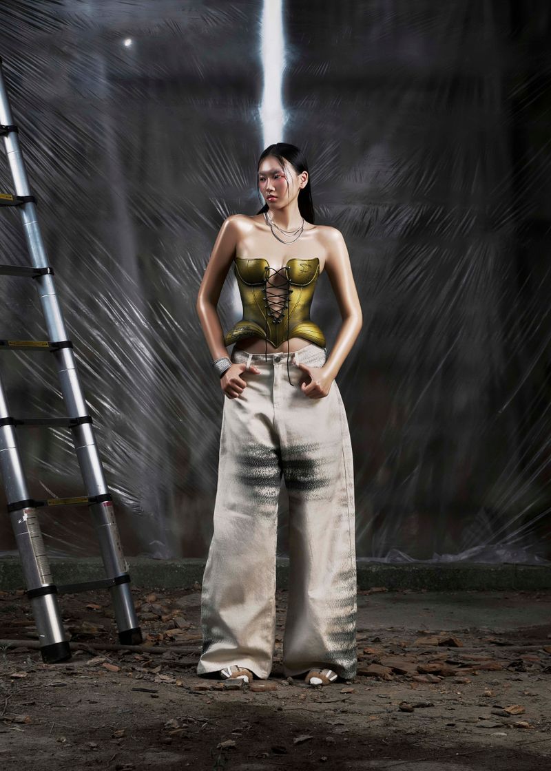 NONE Metalic Lace Up 3D Corset