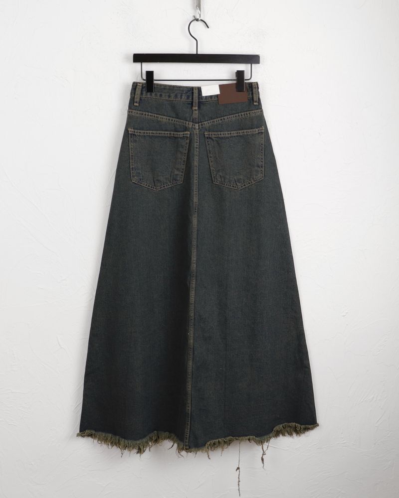 Elder Pintuck Pleated Long Denim Skirt