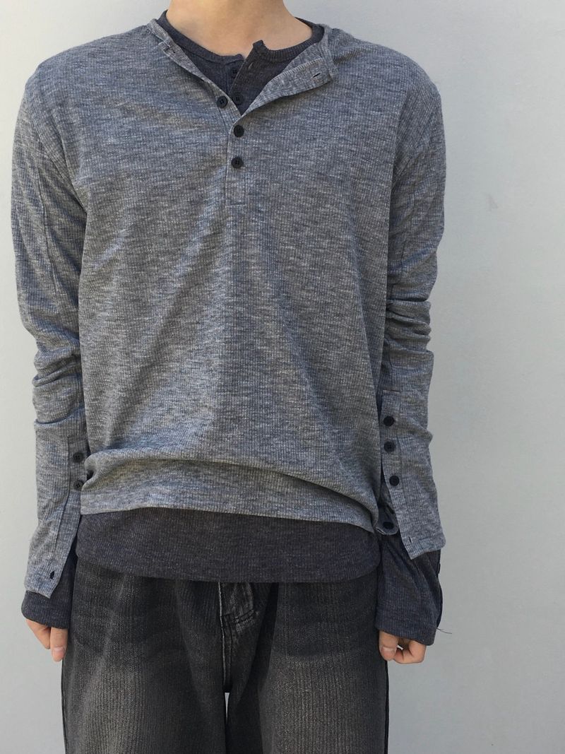 Karu Ribbed Henley Neck Button Long Sleeve 3C