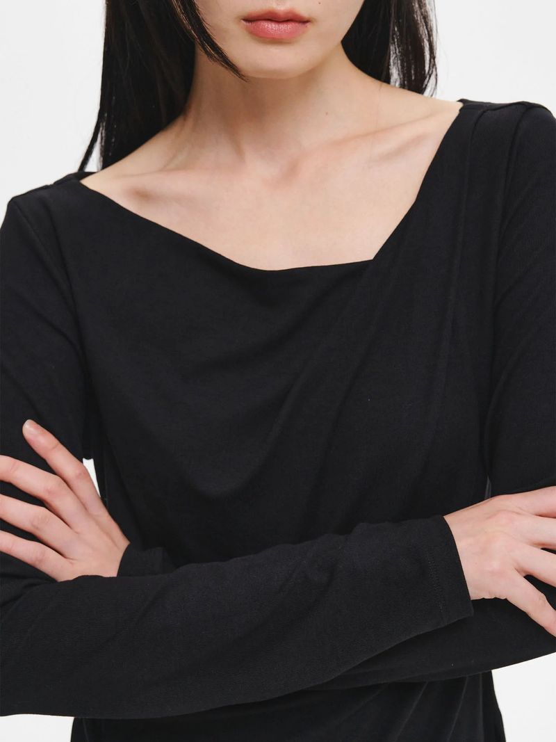 DRAPE SHIRRING LONG SLEEVE T-SHIRT