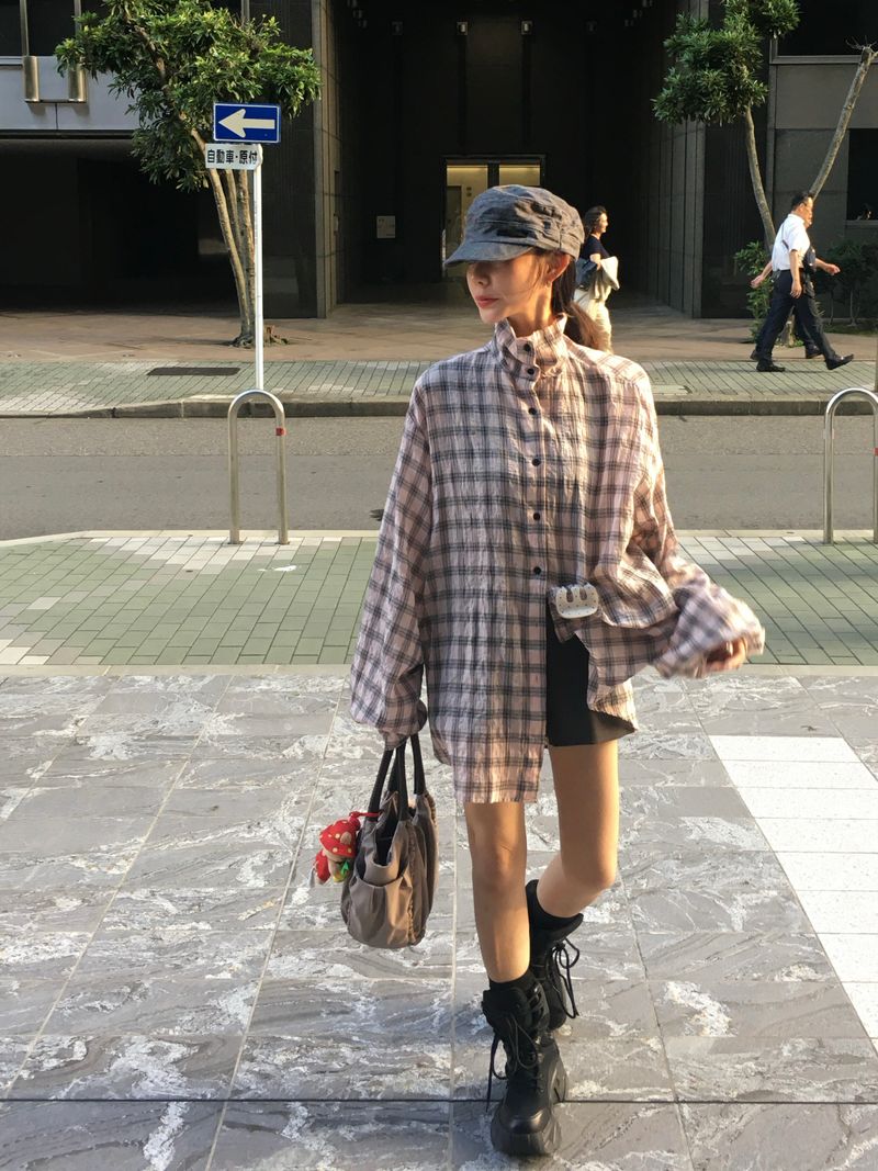Hyper High-Neck Over Check Shirt (2c)