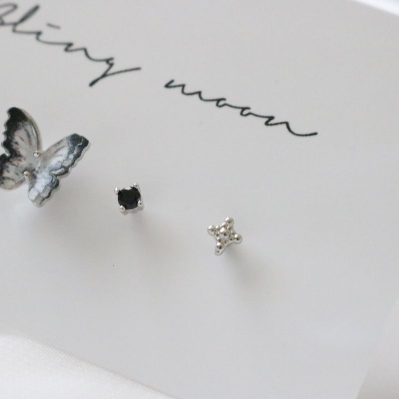 [4 set] Black Marble Twinkle Piercing Set