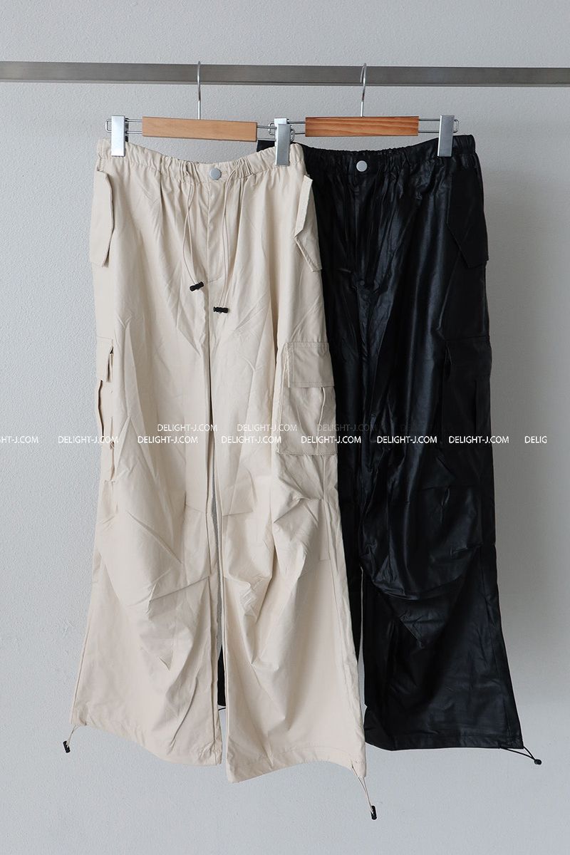 leather cargo string jogger wide pants