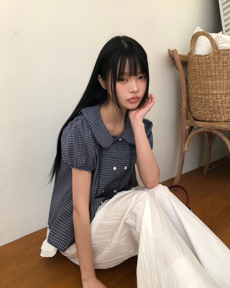 Furen Double-Button Short-Sleeve Blouse