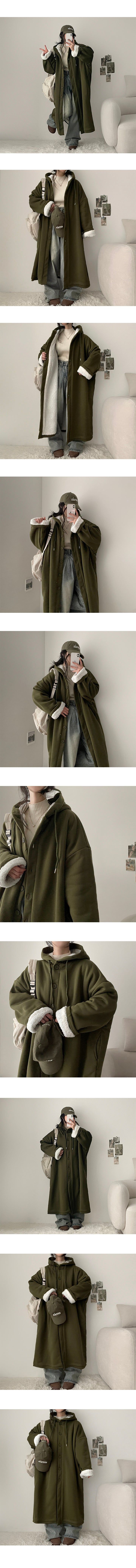 Jeanne Fur Wool Lining Big Boxy Hooded Coat