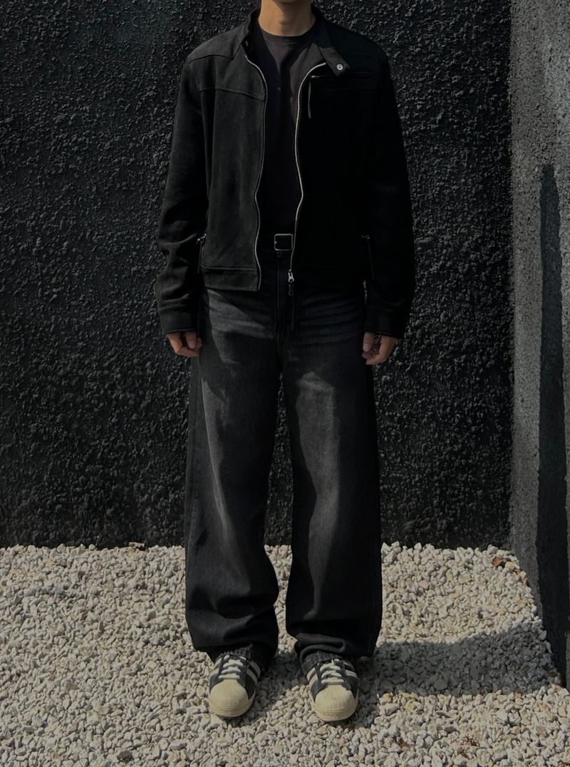 (MADE) ONE PICK WESTERN BIKER SUEIDE JACKET-BLACK