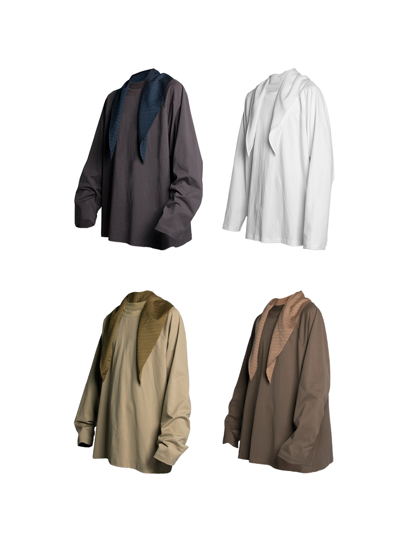 24AW バタフライフリーレゾナンスパッチワークカラーブレーキングネックスカーフロングスリーブT