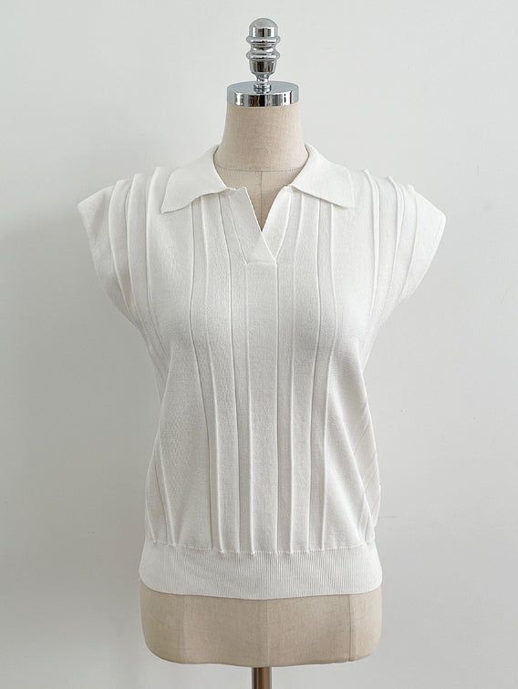 Bico Ribbed Collar Cap Sleeve Knit