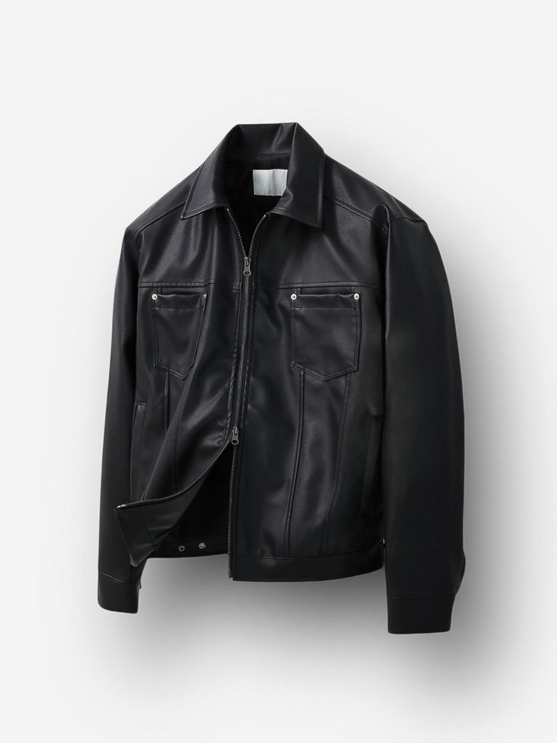 LMN Rivet Tracker Short Leather Jacket (black)