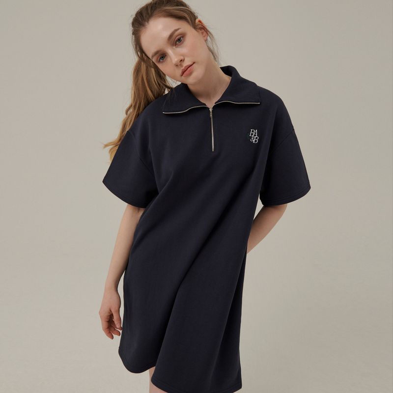 Between A and B(ビットウィーンエーアンドビー)の「SMALL LOGO HALF ZIPUP MINI DRESS_NAVY(Dresses)」