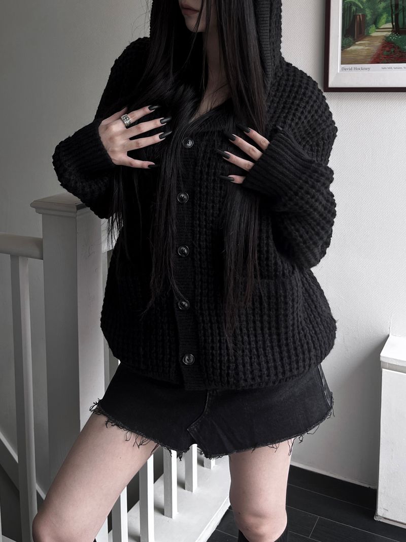 pocket waffle hood cardigan (unisex)