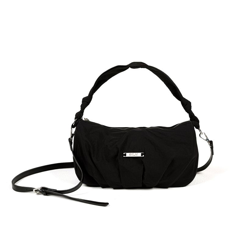 Shirring nylon shoulder bag (BLACK)