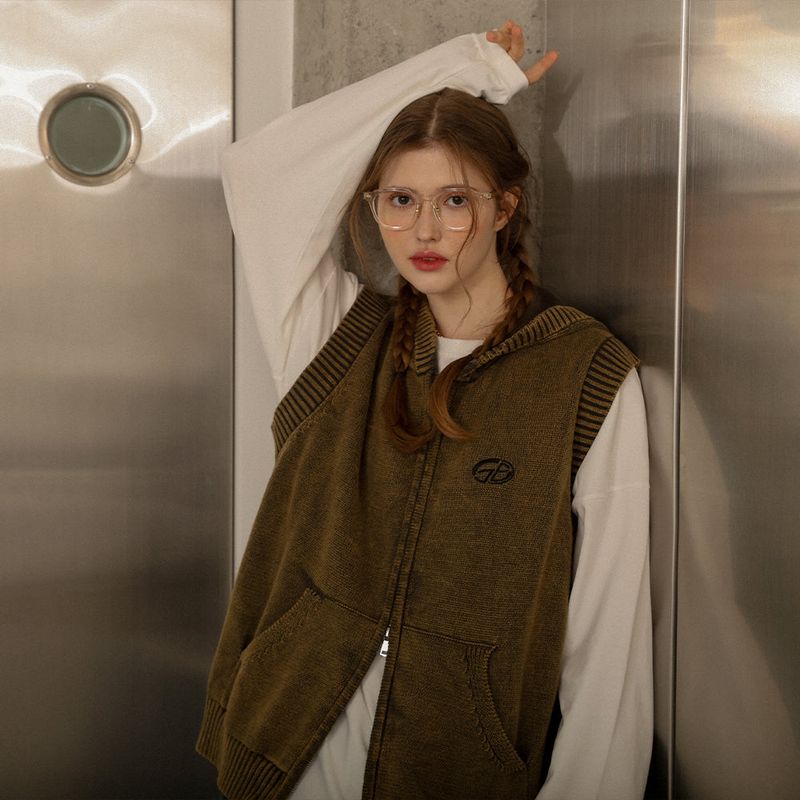 Washing Knit Vest Zip-Up
