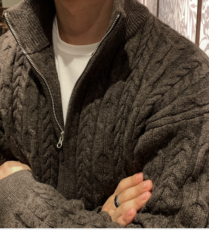Amp Ghost Cable Semi-Over Two Way Knit Zip-Up