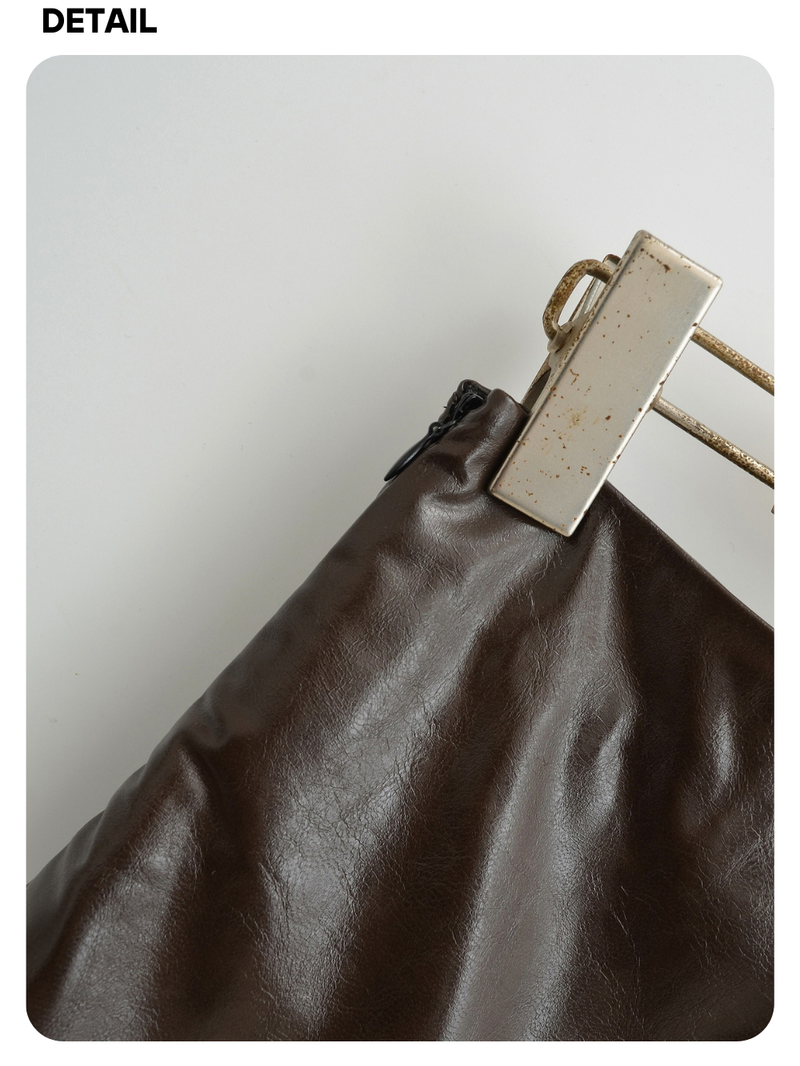 Olive leather A-line mini skirt