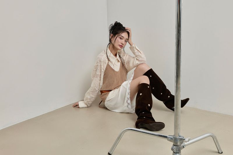 Halter-Tie Suede Apron_Camel