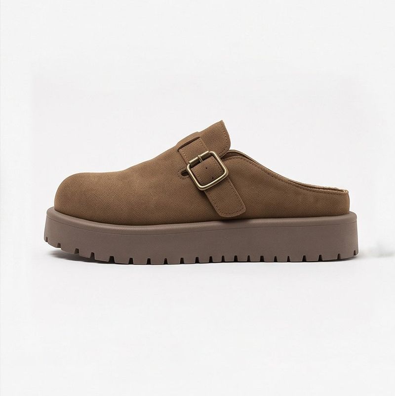 Buckle Round-Toe Clogs Camel