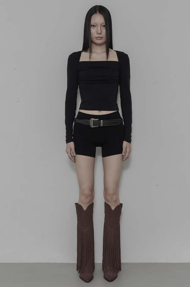 [mnem] Bolero Shirring Top (black) – Renew
