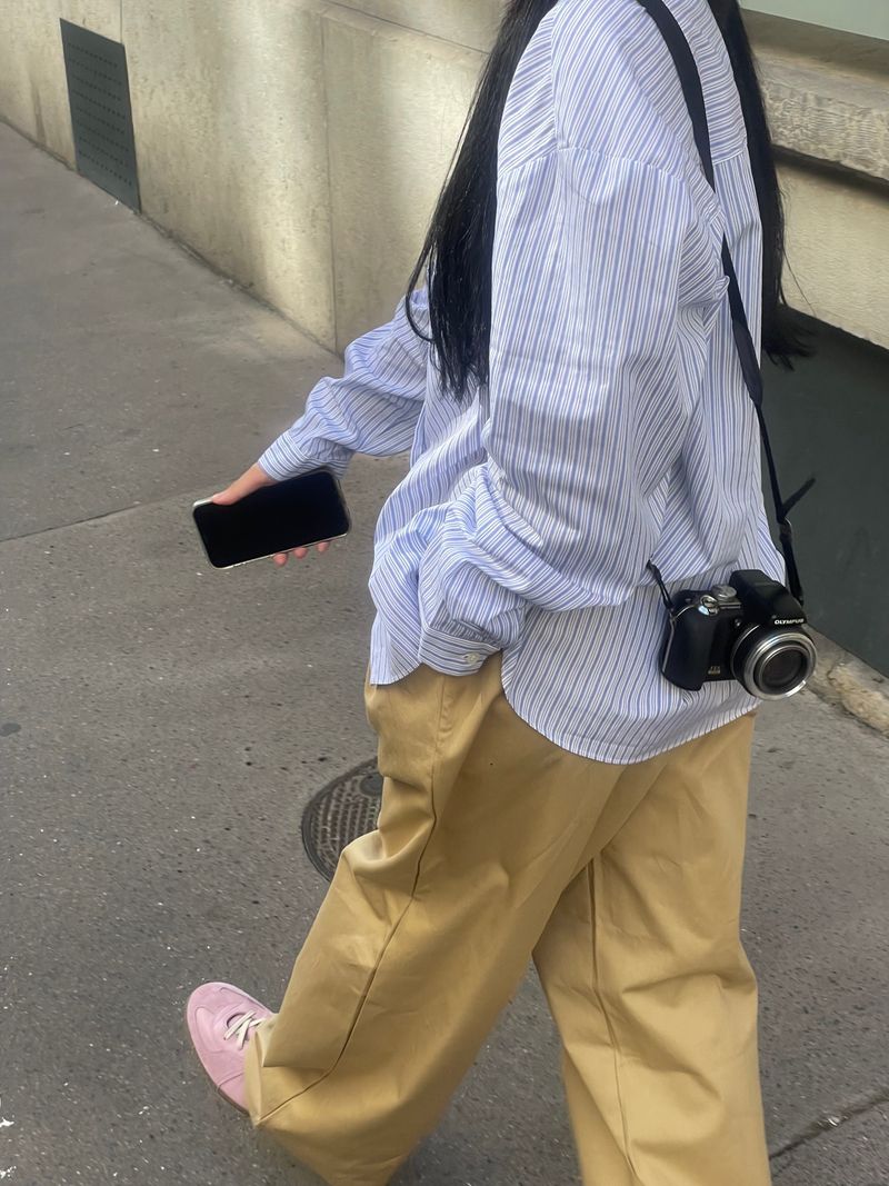ソフトヘンリーネックストライプシャツ